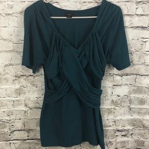 Anthropologie Deletta Teal Blue V Neck Top M